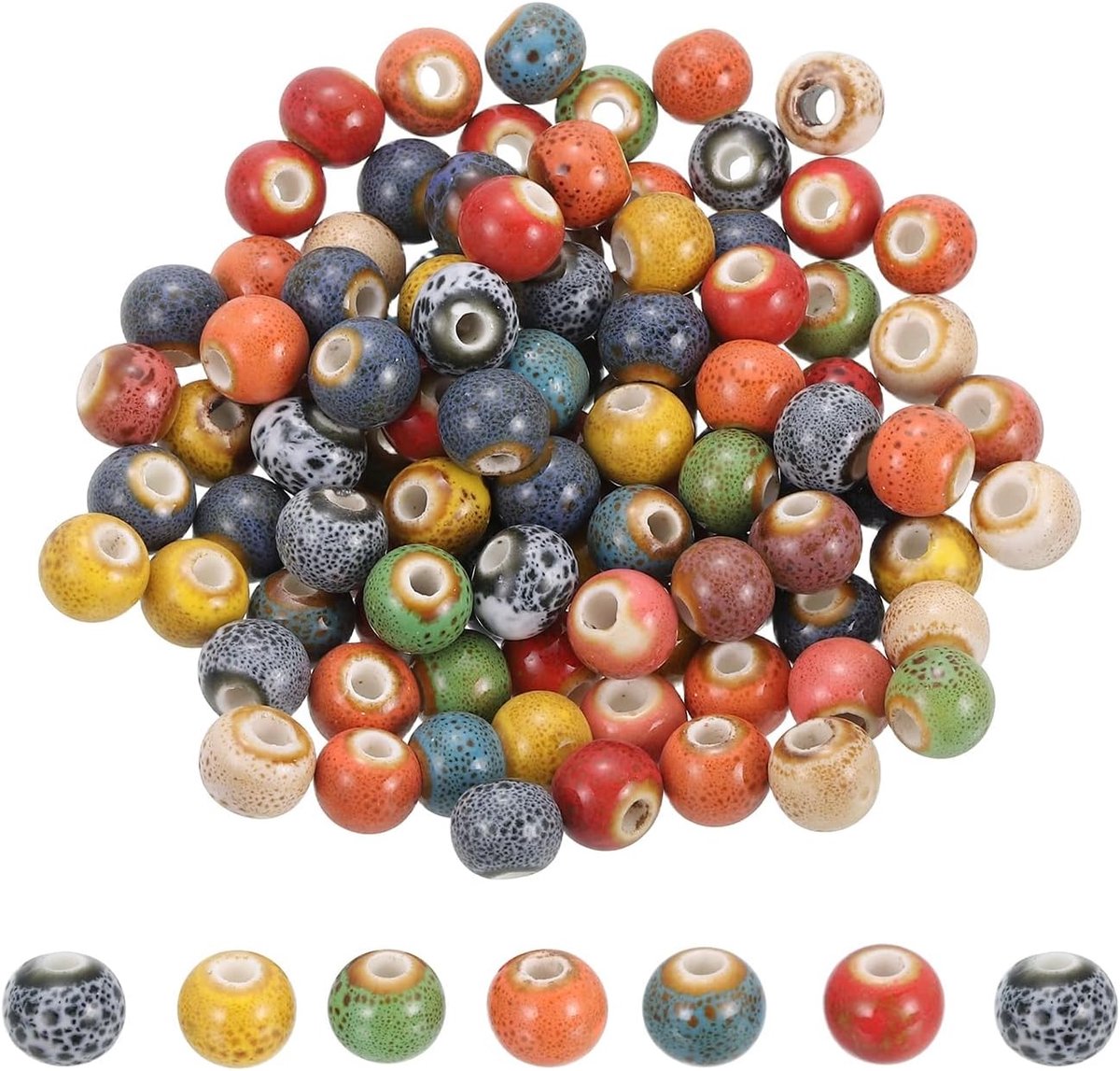 Kralen, 8 mm ronde keramische handgemaakte afstandhouders, losse kralen voor armband, ketting, oorbellen, sieraden maken, doe-het-zelf knutselen, groen/geel/oranje/rood