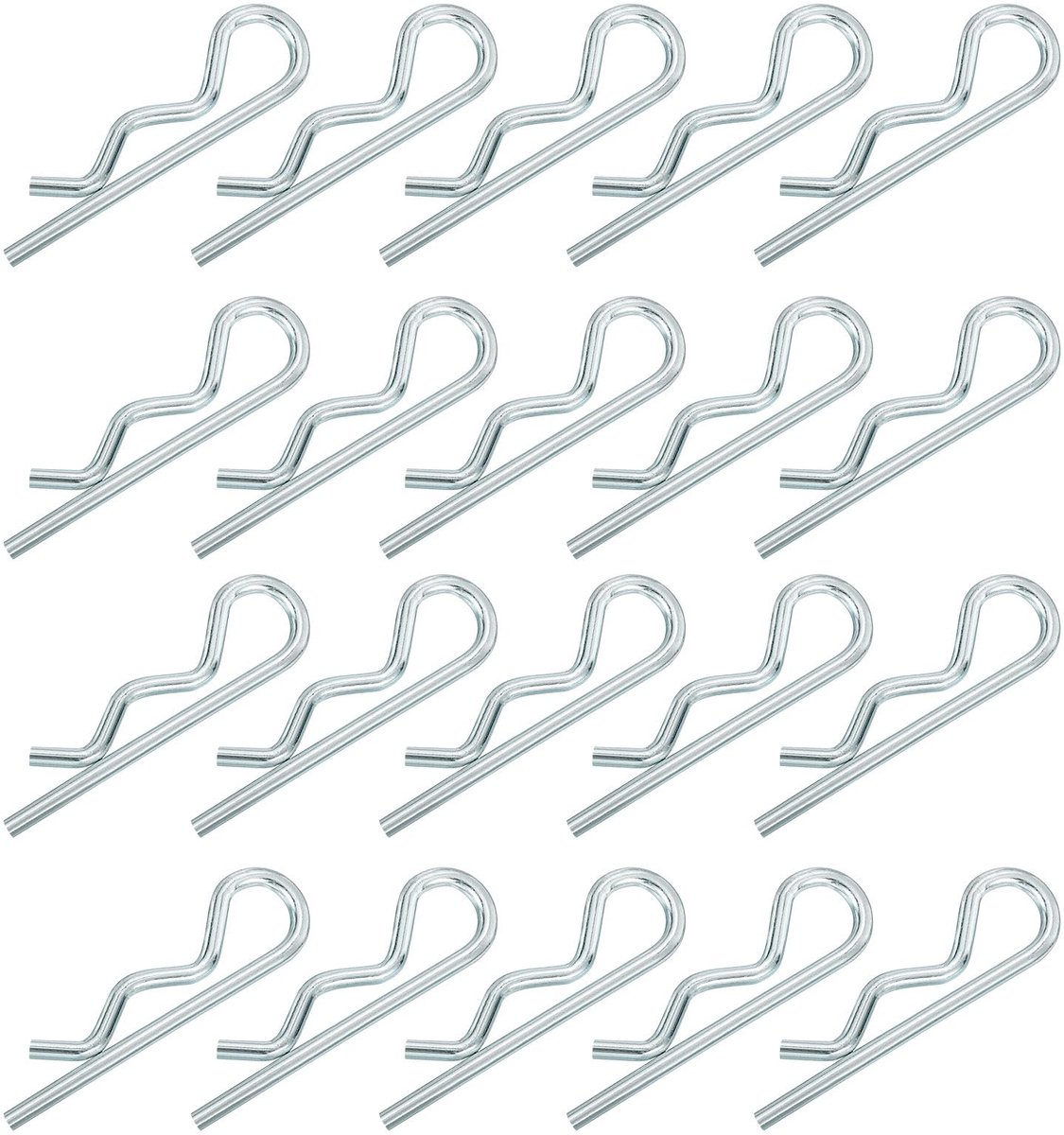 3,5 mm x 70 mm splinten veersnelsluiting, aanhangersplinten veiligheidspen R-clip haarspeld koolstofstaal zilvertint 20 stuks