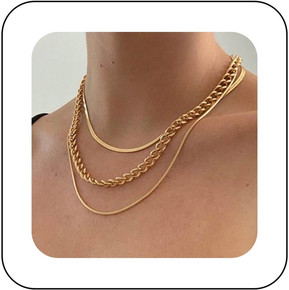 Slangenketting, halsketting, goud, dikke Cuba-ketting, halsketting, modieuze visgraat, choker, halsketting, meerlaags statement, halsketting, sieraden voor vrouwen en meisjes