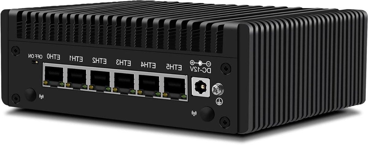 Mini PC Firewall Appliance met 6x 2.5GbE LAN en N150 Upgrade, Fanless DDR5 Systeem