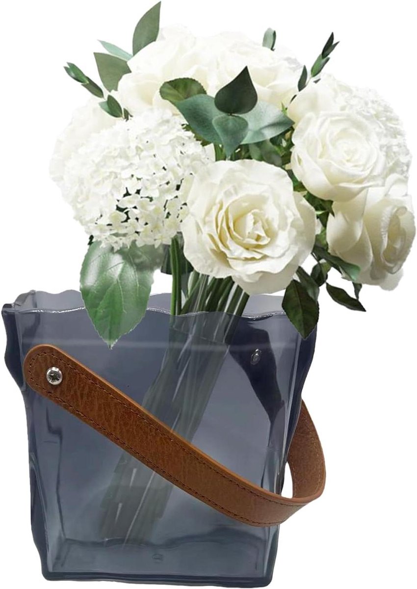 Handtasvaas Glazen Vaas - Decoratieve Vaas - Bloemen Schikken - Uniek Handtas Design - 15x14x7 cm - Helder Gerookt