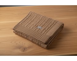 Deken en muts van merino wol - visgraat - Licht bruin - 0-2 maanden - 75x95 cm
