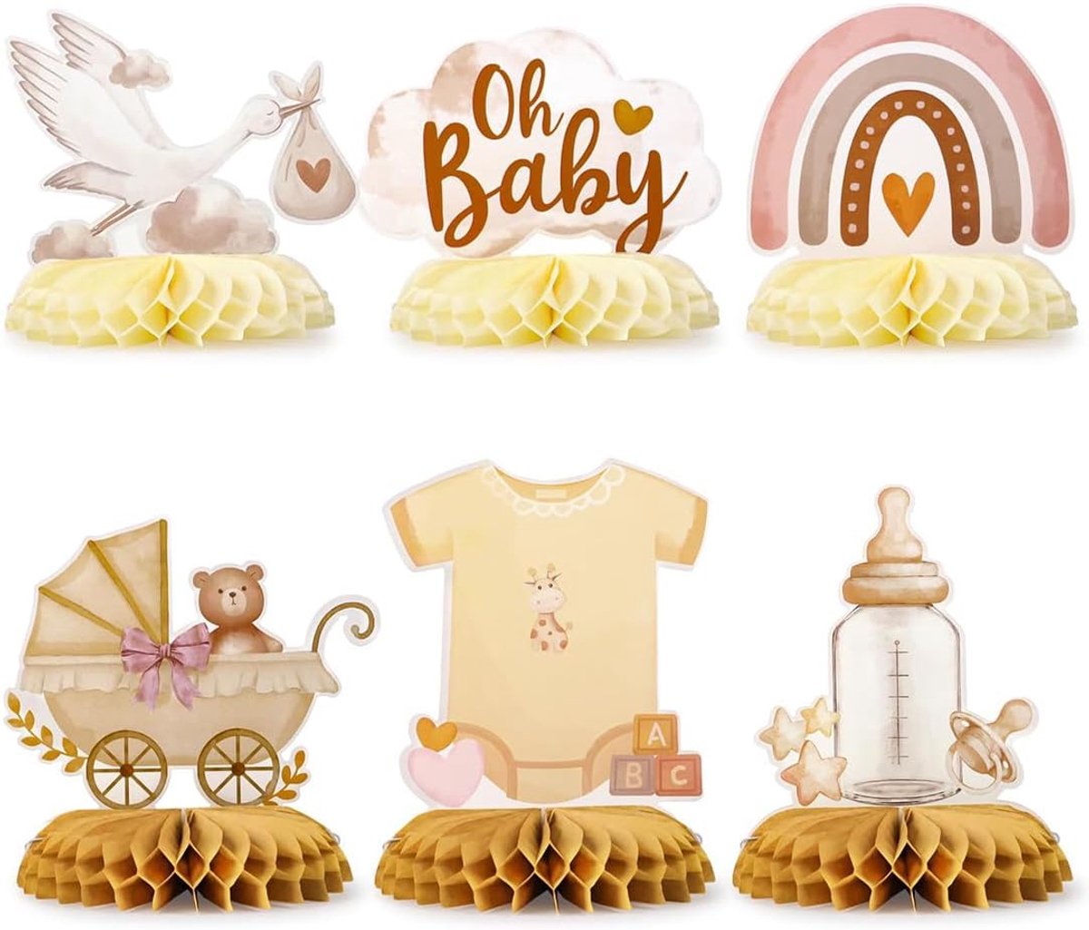 6 x decoratie voor babyshower, jongens, meisjes, tafeldecoratie, tafeldecoratie, honingraatbasis voor feest, babyshower, pasgeborenen, verjaardag