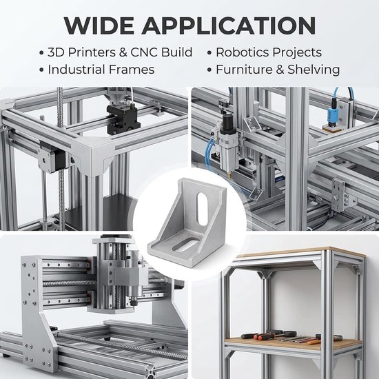 20 stuks hoekverbinders 40 x 40 cm 90 graden hoekhoek aluminium hoekverbindingen incl. schroeven en hamermooter, robuust bevestigingsmateriaal voor 3D-printer CNC-router, doe-het-zelfprojecten — afbeelding 3