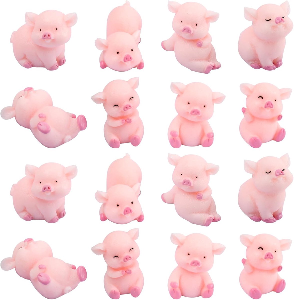 mini varkensfiguren, 16 stuks, gelukkig varkensfiguur, klein, schattige varkensfiguren, varkentjes-taartdecoratie, varkentjesfiguur voor desktop, boekenkast, oudejaarsavond, decoratie (roze-16