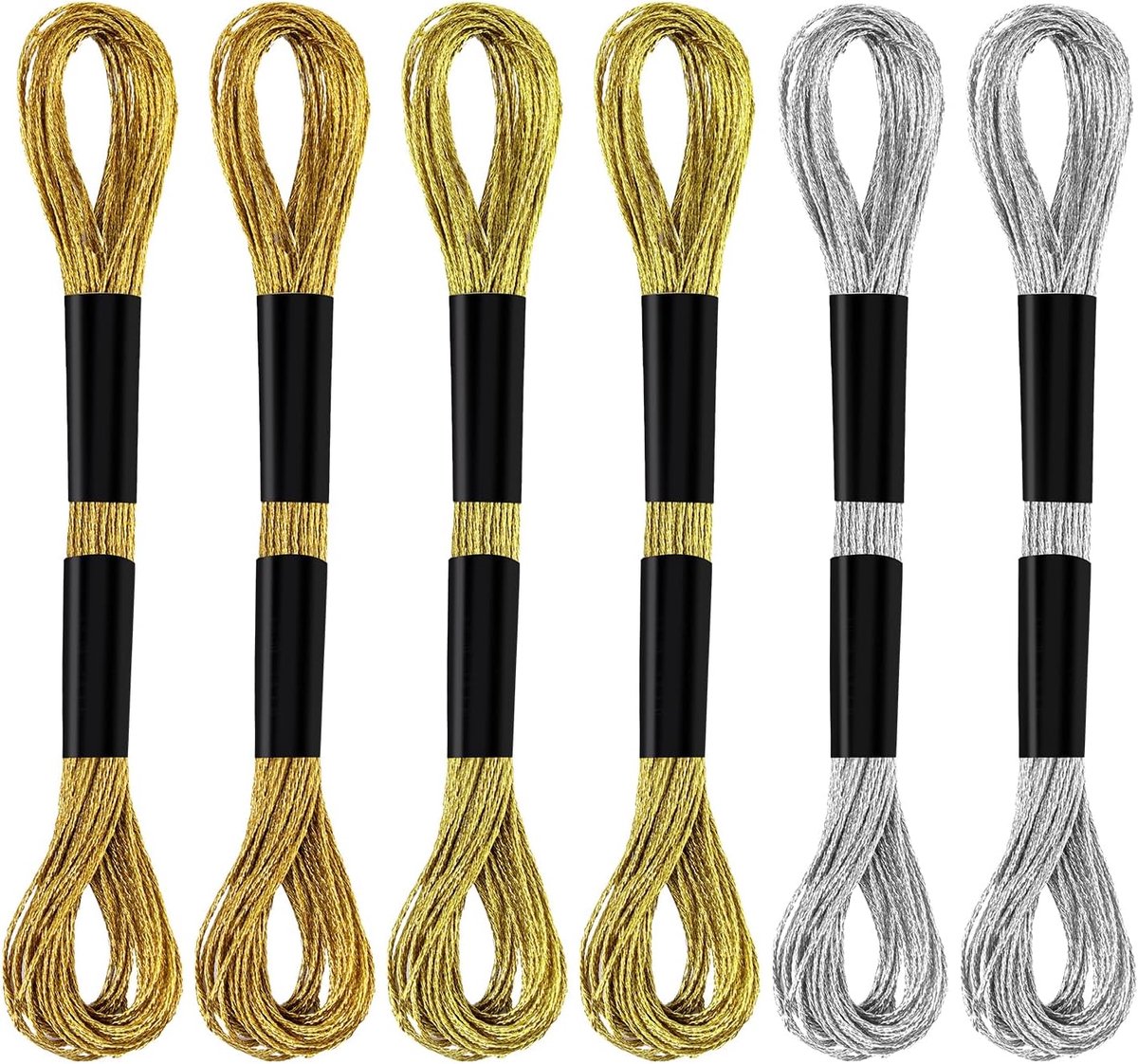 6 Strengen Borduurgaren, Metallic Borduurgaren Vriendschapsarmband Kruissteekgaren voor Naaien Maken Garenknutselen Touw Kunstbenodigdheden (Goud + Lichtgoud + Zilver)