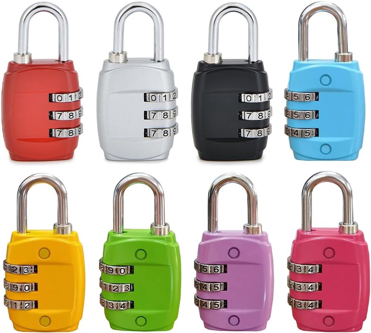 8 stuks cijferslot, 3-cijferig, combinatieslot, bagageslot, 3-cijferige sloten, cijfercode voor make-updoos, handtas, speelgoedkast, schooltas (8 kleuren)