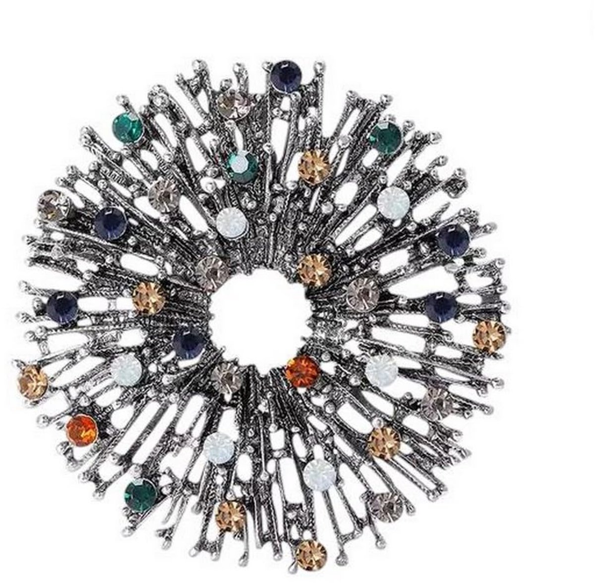 Bloemen Stijl Staal Pin Bloem Multi Strass Kristal Multicolor., Metaal, Metaal