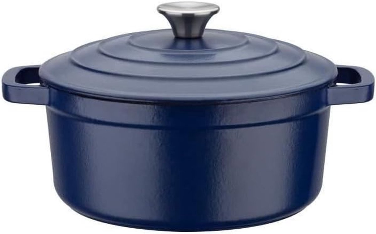 Gietijzeren Braadpan - Stoofpan - Langzaam Koken - Stoomkegels in Deksel - 24 cm Diameter - Blauw