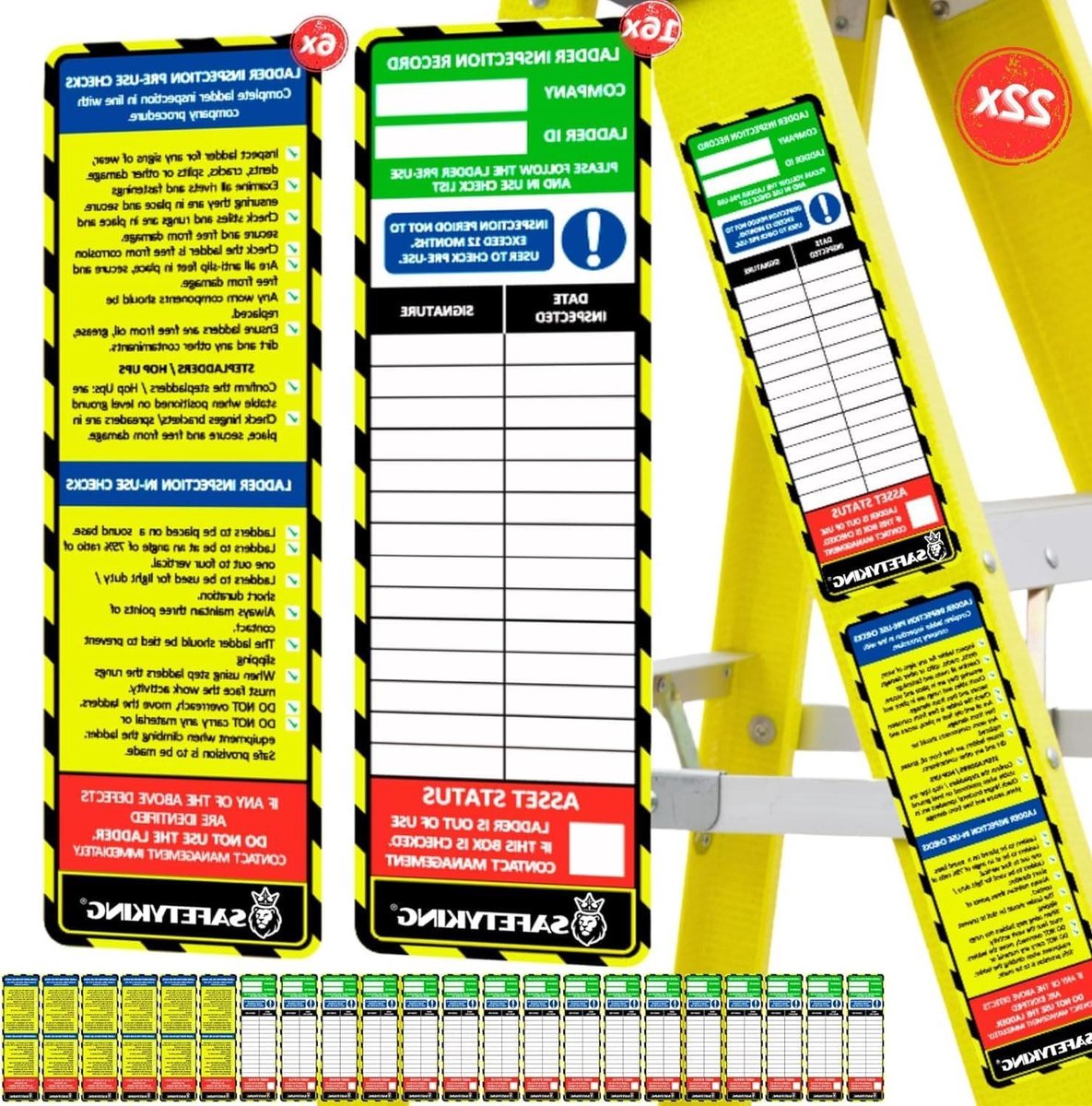 Ladder Inspectie Kit - Laddertag Inspectie - Veiligheid Ladders Controleren - Hoge Zichtbaarheid Geel - 3 stuks - Geel