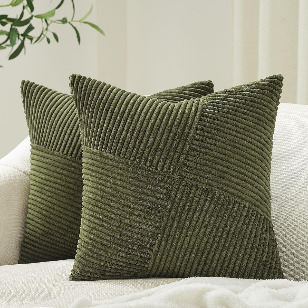 Kussenhoes 40x40 Olijfgroen Kordsatijn 2er Set Windmolen Strepen Patroon Kussenhoezen Kussenhuls Decoratief Kussen Sofa Kussen Patchwork Design Decor Woonkamer Bed Slaapkamer Bank