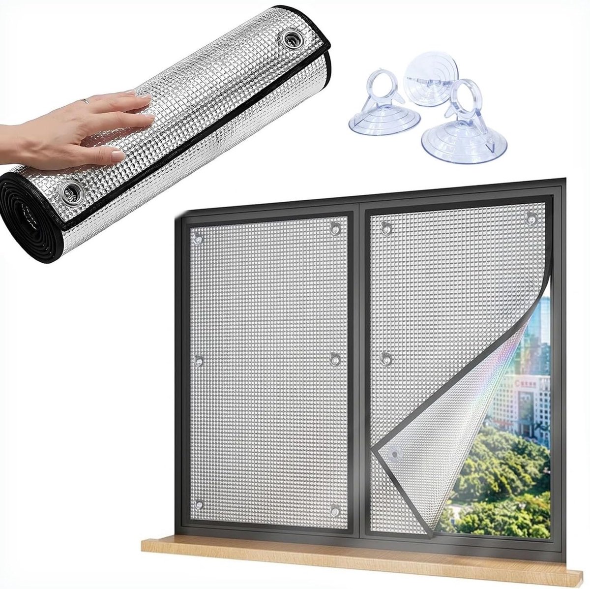Raamfolie Warmte-Isolerend - Zonwerende Folie - Temperatuur Reguleren - Zuignap Installatie - 40x100 cm - Zilver