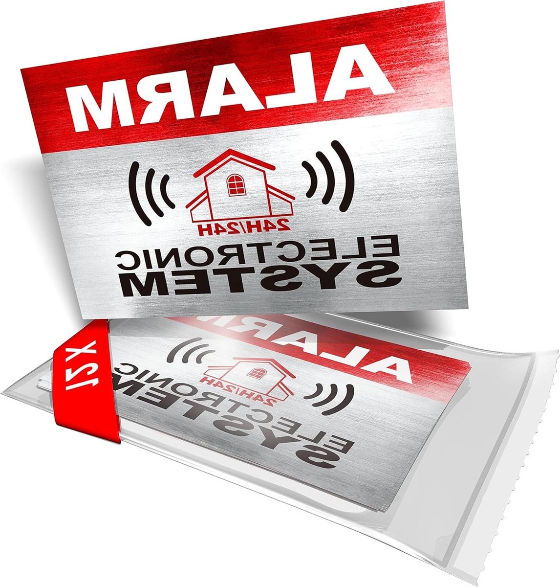Waarschuwingsbord Stickers - Alarm Stickers - Beveiliging Thuis - Weerbestendig PVC - 12 Stuks - Zilver