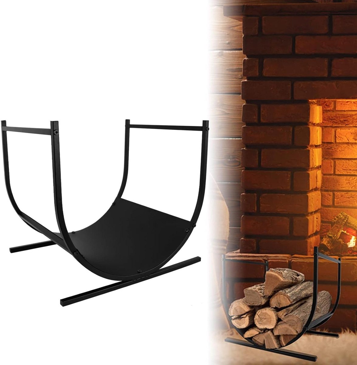 Brandhoutrek - Halfrond rek - Haardhout Opslag - Stabiele U-vorm - 445 x 375 x 40 cm - Zwart