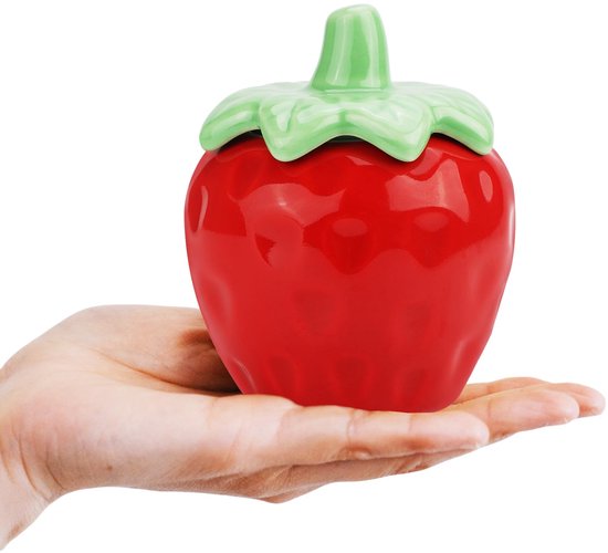 glazen met deksel, set van 2 vintage aardbeien-boerderijglazen met deksel, keramisch glas voor thee, suiker en meel, opslag, 260 ml — afbeelding 3