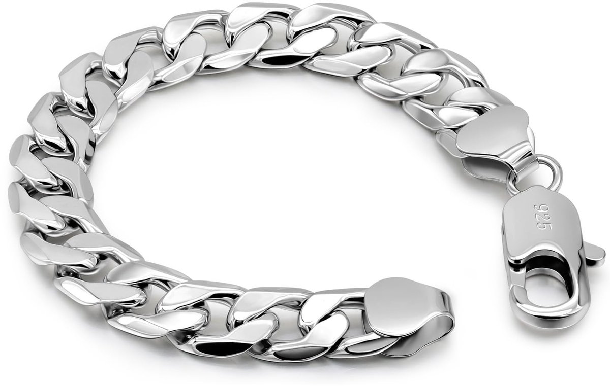 Massieve Cubaanse armband, breed, 10 mm, 12 mm, 925, zilver, voor heren, 7-25 cm, grote schakelketting met drakensluiting, goudkleurig, schakels, punk, hiphop, Miami, cadeau, sieraden