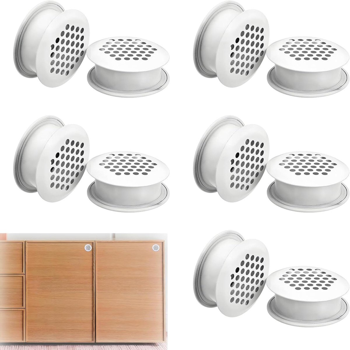 Ventilatie Rooster - Luchtgat - Meubelventilatie - Honingraat Design - 10 Stuks - Wit