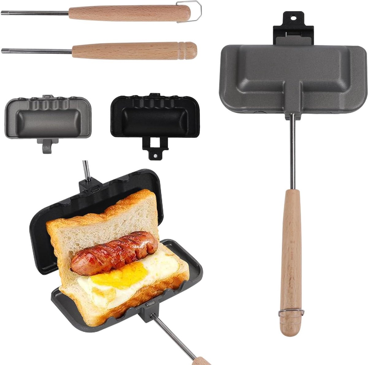 Sandwich Pan - Tosti IJzer Grill Pan - Broodjes Bakken - Dubbelzijdig Ontwerp - 22 x 13 x 5.4 cm