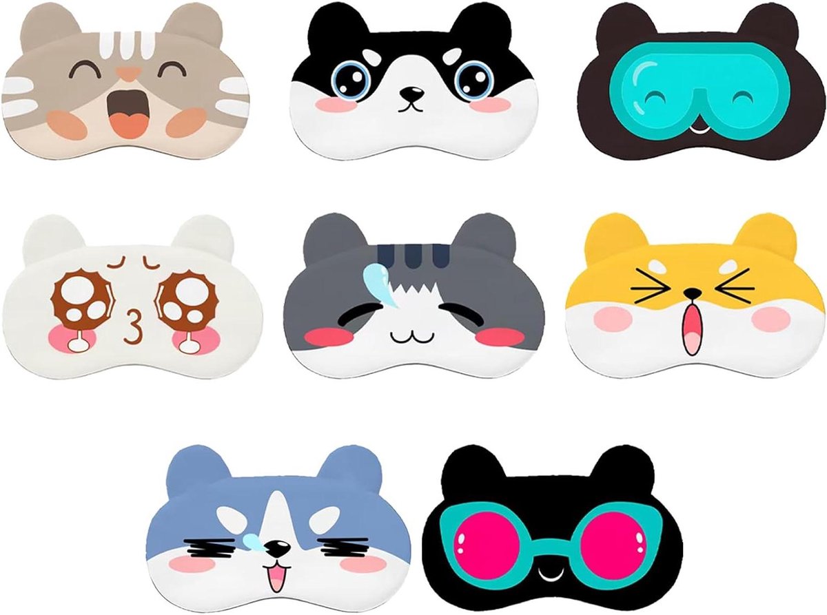 Kinderslaapmasker - Blinddoek Oogmasker - Ontspannen Slapen - Zacht Pluche Materiaal - 8 Stuks - Veelkleurig