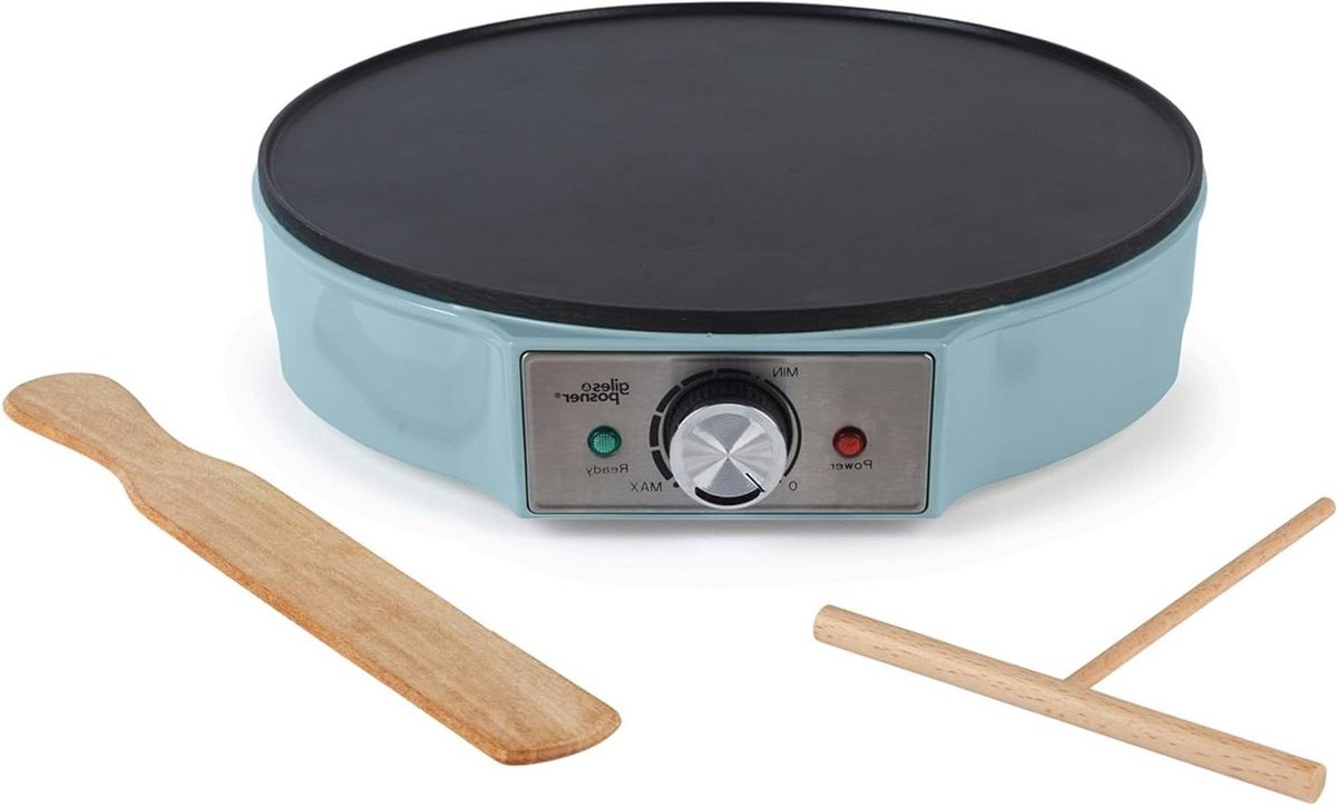 Elektrische Pannenkoekenmaker - Crêpe Plaat - Ontbijt Maken - Antiaanbak Kookplaat - 30 cm - Blauw