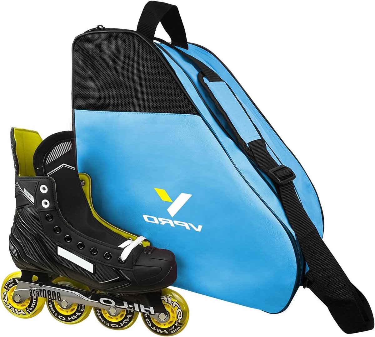 Schaats tas - Rolschaats tas skate - Sport uitrusting vervoeren - Verstelbare schouderriem - 45 Centimeter - Zwart met geel