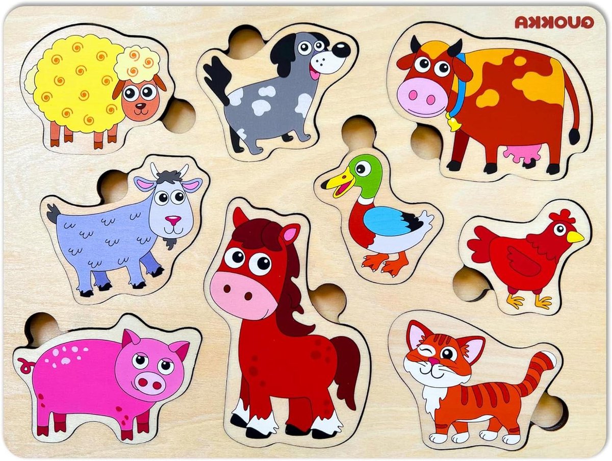Houten Puzzels Boerderij - Dieren Puzzels - Educatief Spelen - Verschillende Dieren - 249 x 188 cm - Houtkleur