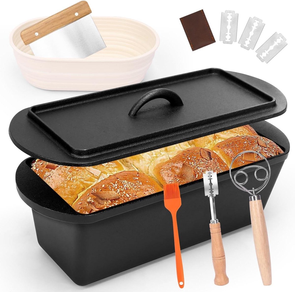 Gietijzeren Broodbakpan - Dutch Oven Brood Pan - Brood Bakken - Ingebrande Pan met Deksel - 35 cm - Zwart