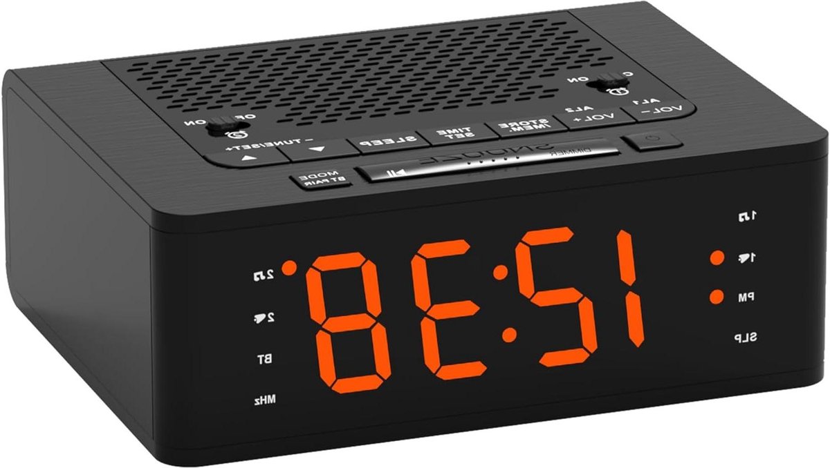 Wekker met FM-radio - Nachtklok Radio - Wakker Worden - Dubbel Alarm - 15 x 5.8 cm - Zwart