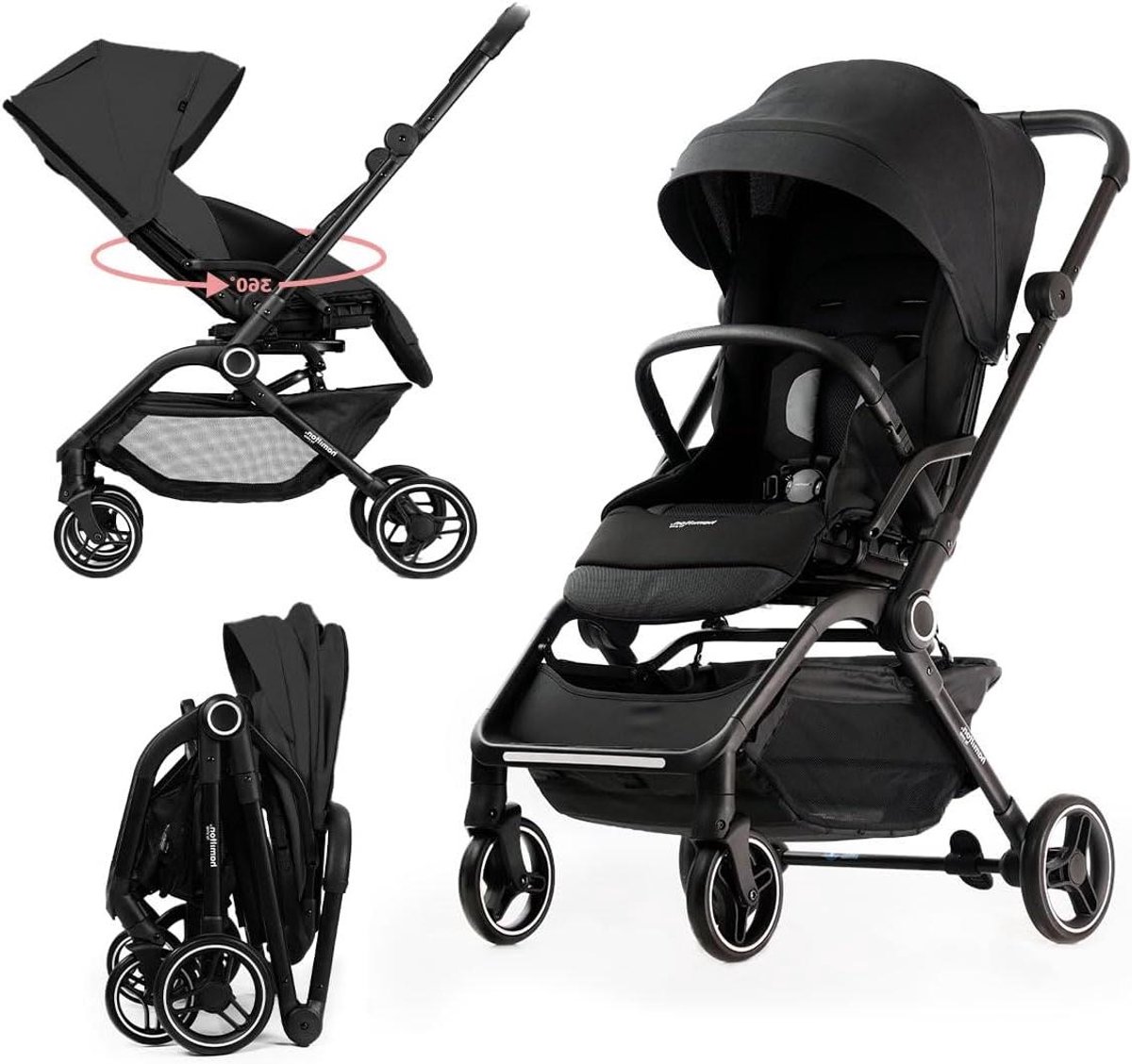 Buggy - Kinderwagen Wandelwagen - Reizen Onderweg - 360 graden draaibare zitting - 8.9 kg - Zwart