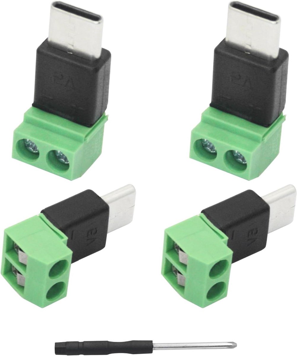 USB C naar Schroefadapter - Type C Connector - Stroom Aansluiten - Soldeerloze Installatie - 5V 3A - Zwart