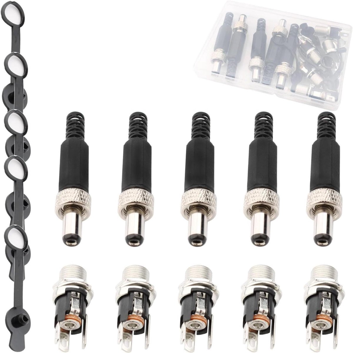 DC Power Connectoren Set - Barrel Connector Plug - Apparaten Aansluiten - Met Schroefslot Adapter - 5.5 x 2.1mm - Zwart