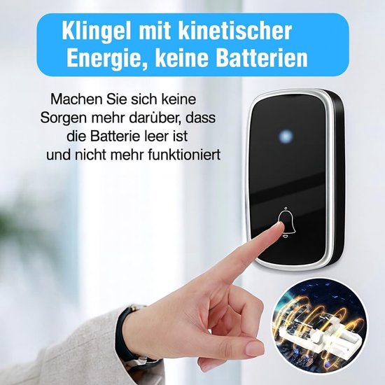 Draadloze Deurbel - Zonder Batterij - Huis Beveiligen - Kinetische Energie - 11 x 7 x 7 cm - Wit — afbeelding 4
