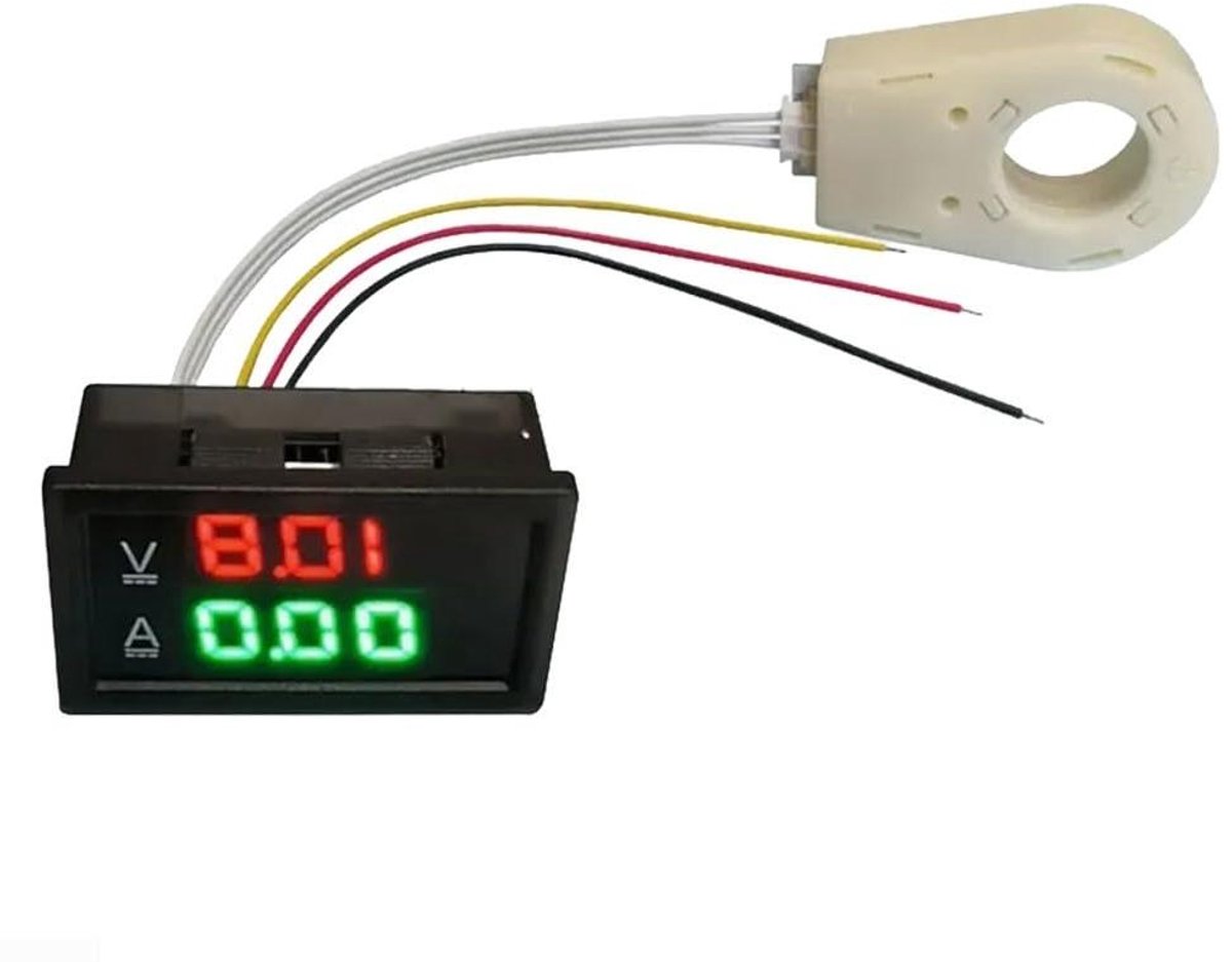 Digitale Spanningsmeter - Volt Ampere Meter - Elektrische Systemen Monitoren - Dubbel LED Display - DC 0-300V 50A - Zwart