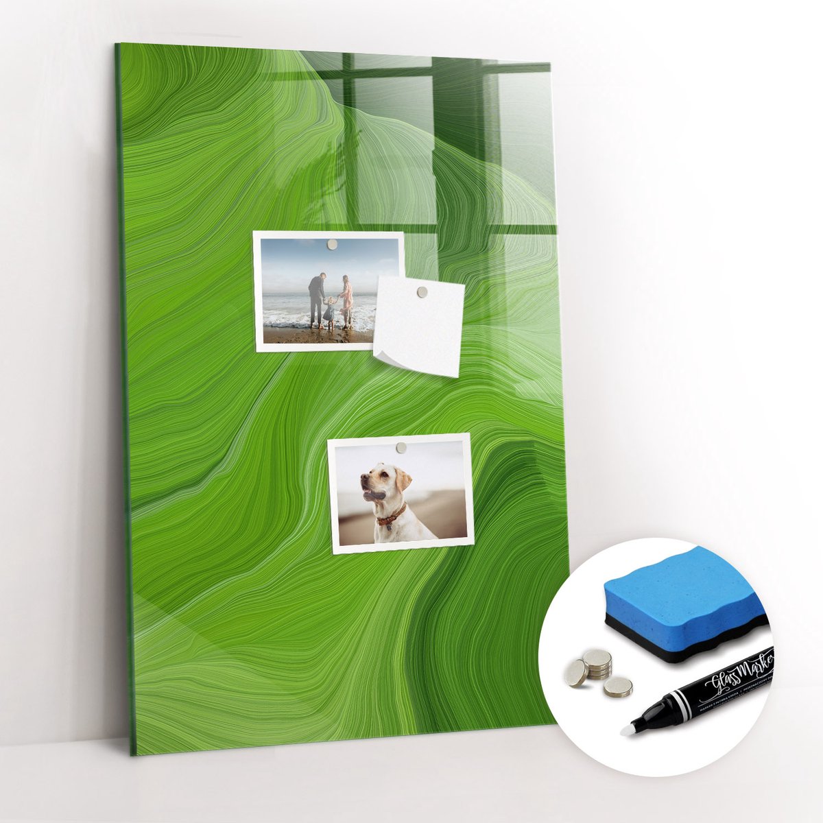 Tulup Whitebord - Golfabstractie - 40 x 60 cm - Groente Magneetbord Rechthoekig - Gratis 5 Sterke Magneten + Whiteboard Marker & Wisser - Stylish Memo Board - Magnetisch Bord Kind - Organiseer Je Bureau