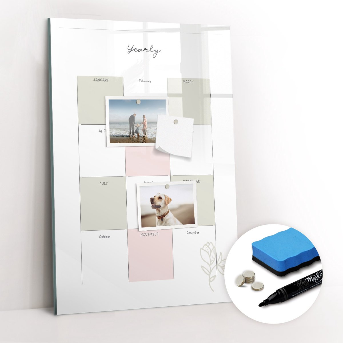 Tulup Whitebord - Jaarplanner - 40 x 60 cm - Wit Magneetbord Muur - Gratis 5 Sterke Magneten + Whiteboard Marker & Wisser - Stylish Memo Board - Magneetbord Keuken - Organiseer Je Bureau