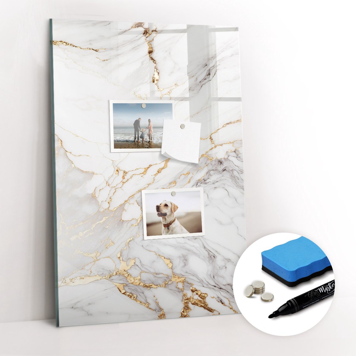Tulup Whitebord - Decoratief siermarmer - 40 x 60 cm - Wit Magnet Board - Gratis 5 Sterke Magneten + Whiteboard Marker & Wisser - Scandinavisch Design Bord - Magneetbord Rechthoekig - Notitiebord Werkplek