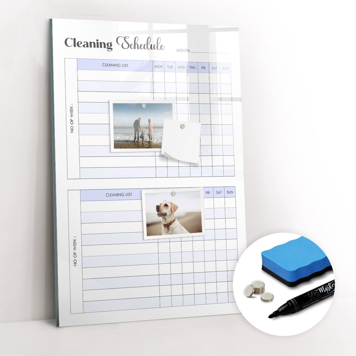 Tulup Whitebord - Schoonmaakschema - 40 x 60 cm - Blauw Magneetbord Muur - Gratis 5 Sterke Magneten + Whiteboard Marker & Wisser - Minimalistisch Prikbord - Magneetbord Design - Notitiebord Werkplek