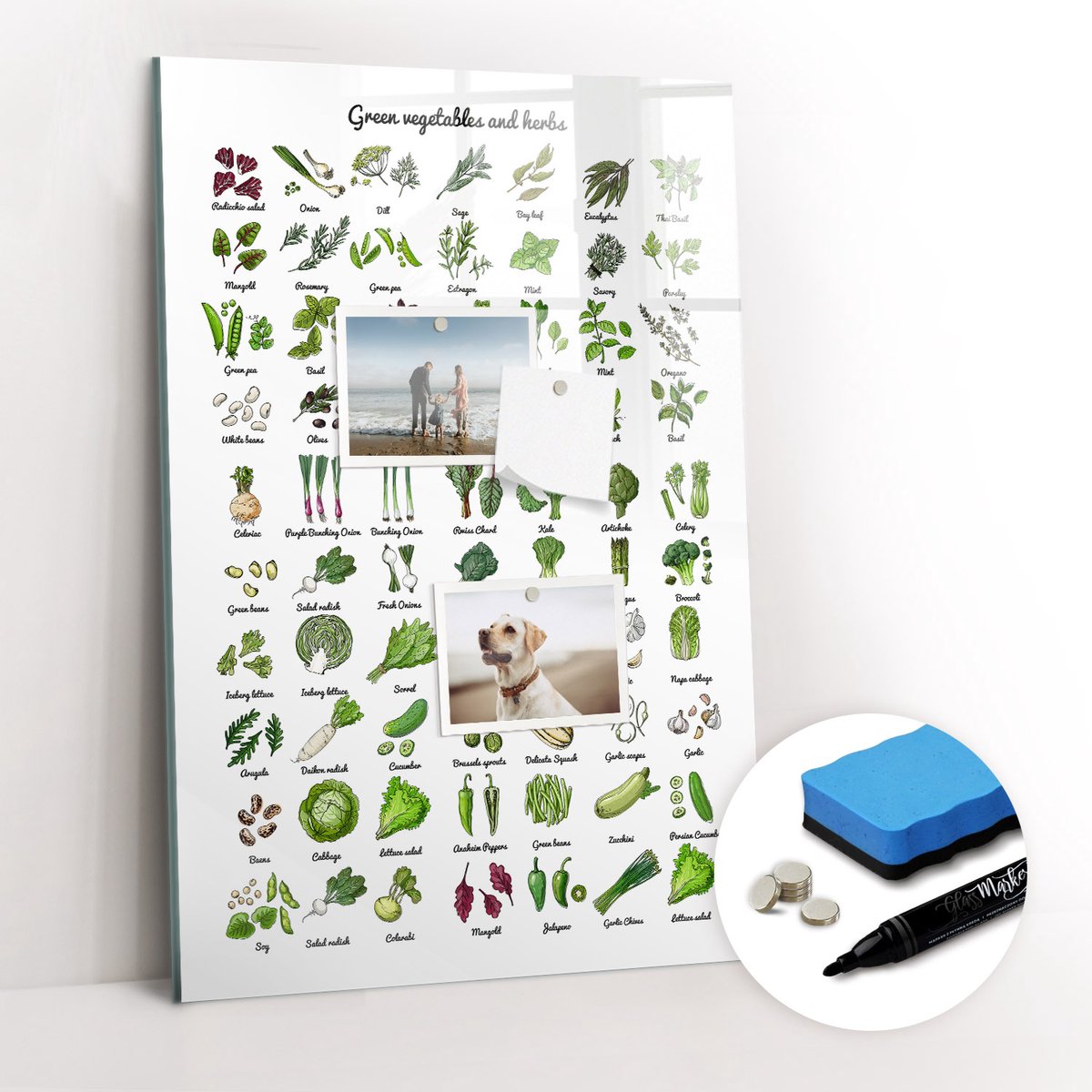 Tulup Whitebord - Groene groenten - 40 x 60 cm - Wit Magneetbord Muur - Gratis 5 Sterke Magneten + Whiteboard Marker & Wisser - Stylish Memo Board - Memo Bord - Organiseer Je Bureau