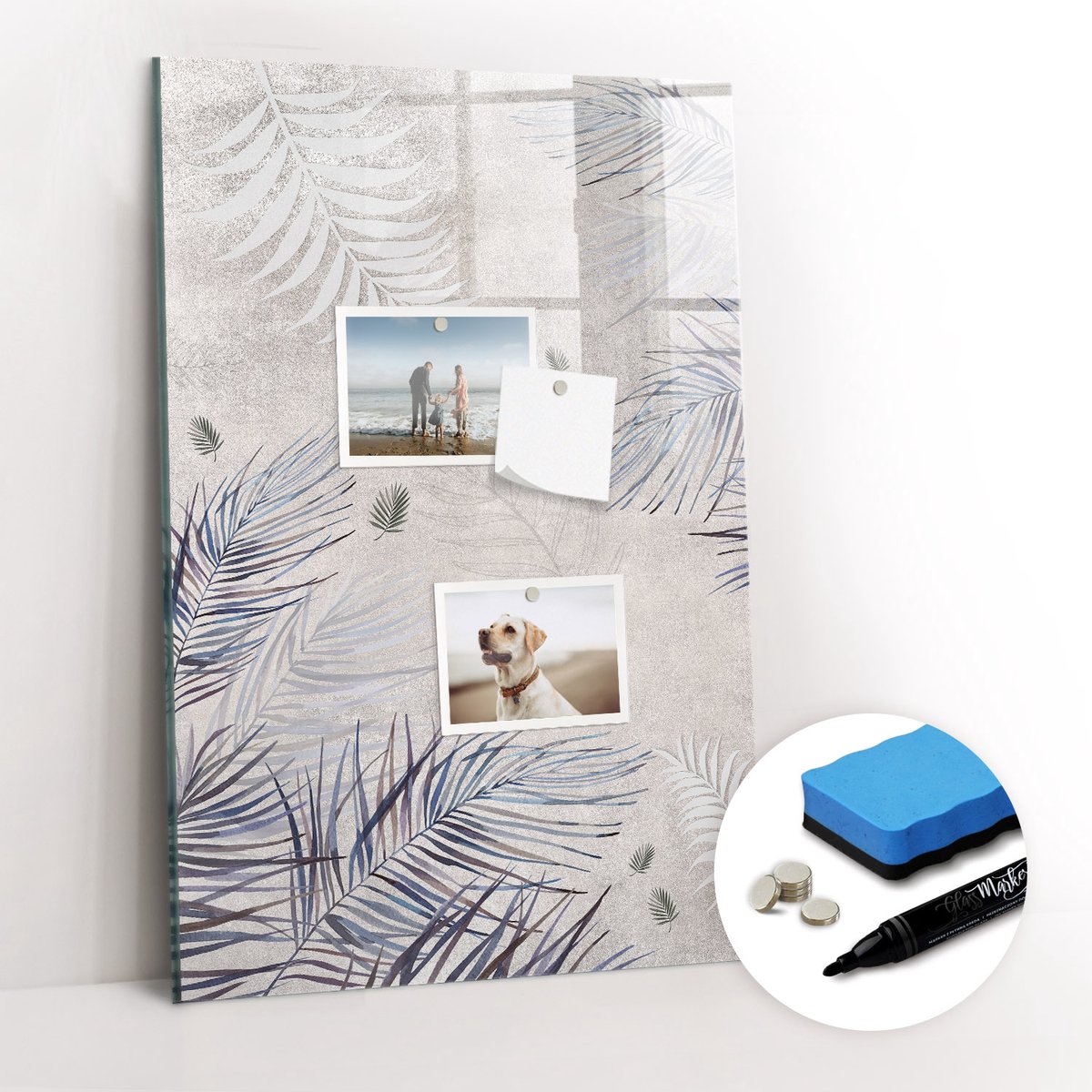 Tulup Whitebord - Palmbladeren - 40 x 60 cm - Grijs Magneetbord Keuken - Gratis 5 Sterke Magneten + Whiteboard Marker & Wisser - Minimalistisch Prikbord - Memo Magneetbord - Planning Muur
