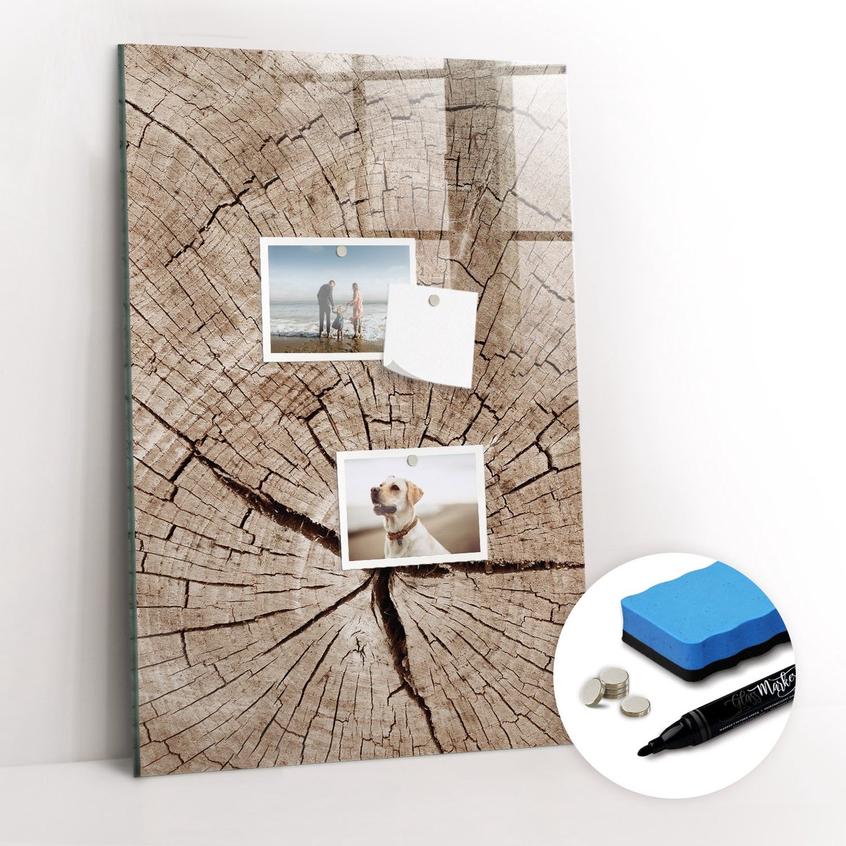 Tulup Whitebord - Dwarsdoorsnede van de stam - 40 x 60 cm - Beige Magneetbord Foto - Gratis 5 Sterke Magneten + Whiteboard Marker & Wisser - Decoratief Magnetisch Bord - Magneetbord Foto - Inspiratiebord Kantoor