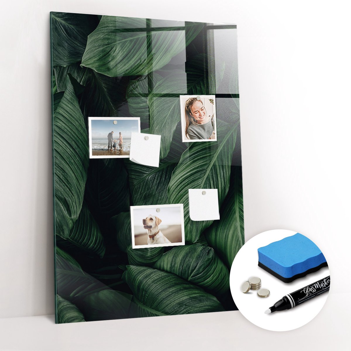 Tulup Whitebord - bladeren van jungleplanten - 60 x 90 cm - Groente Magneetbord Keuken - Gratis 5 Sterke Magneten + Whiteboard Marker & Wisser - Industrieel Wandbord - Magnet Board - Ideeënbord Thuiswerkplek
