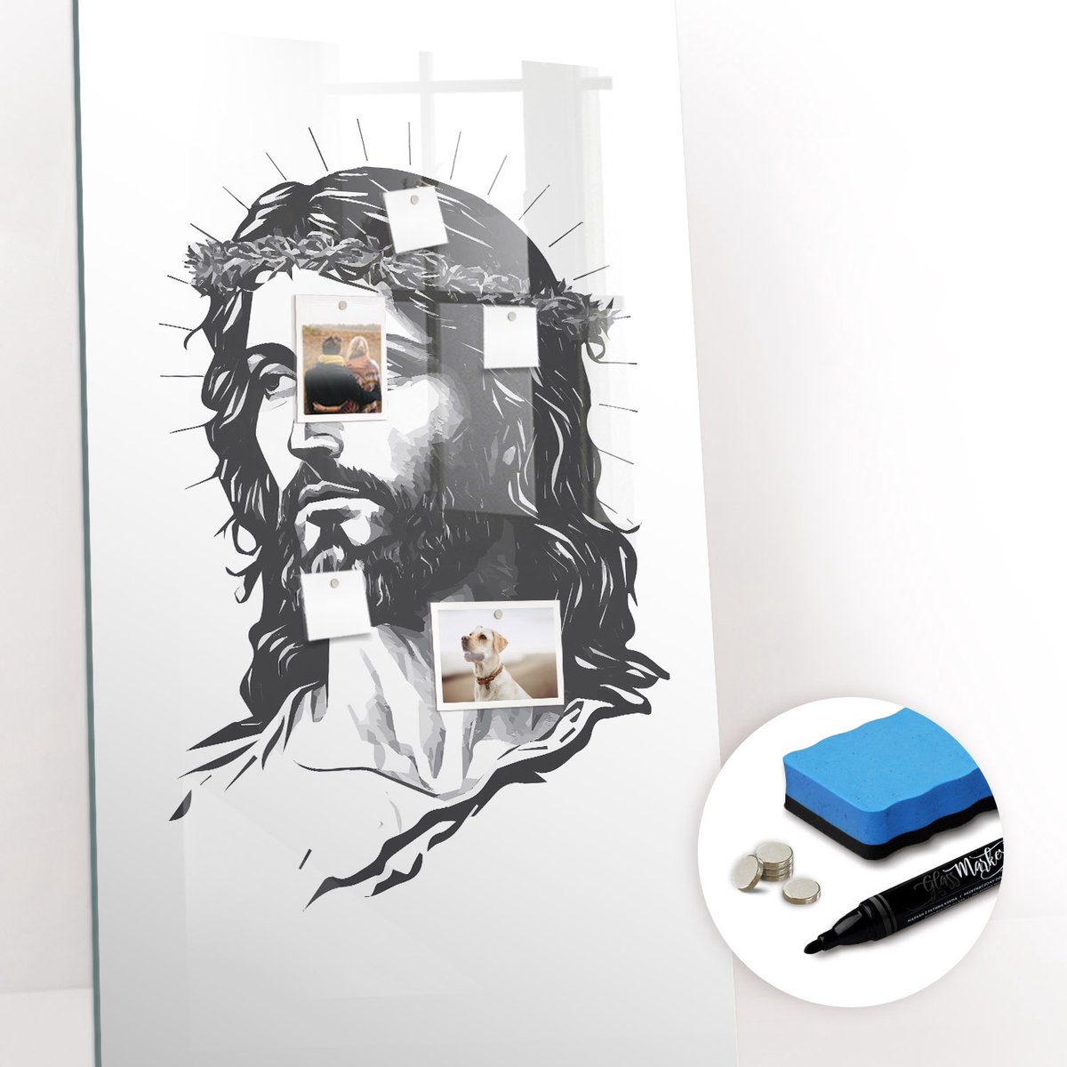 Tulup Whitebord - Jezus Christus - 60 x 120 cm - Wit Magneetbord Foto - Gratis 5 Sterke Magneten + Whiteboard Marker & Wisser - Minimalistisch Prikbord - Memobord Magnetisch - Planning Muur