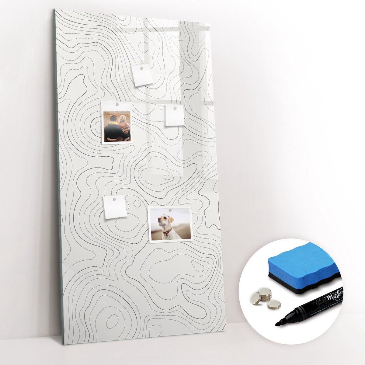 Tulup Whitebord - Moderne abstracte lijnen - 60 x 120 cm - Wit Magnet Board - Gratis 5 Sterke Magneten + Whiteboard Marker & Wisser - Scandinavisch Design Bord - Memobord Keuken - Organiseer Je Bureau