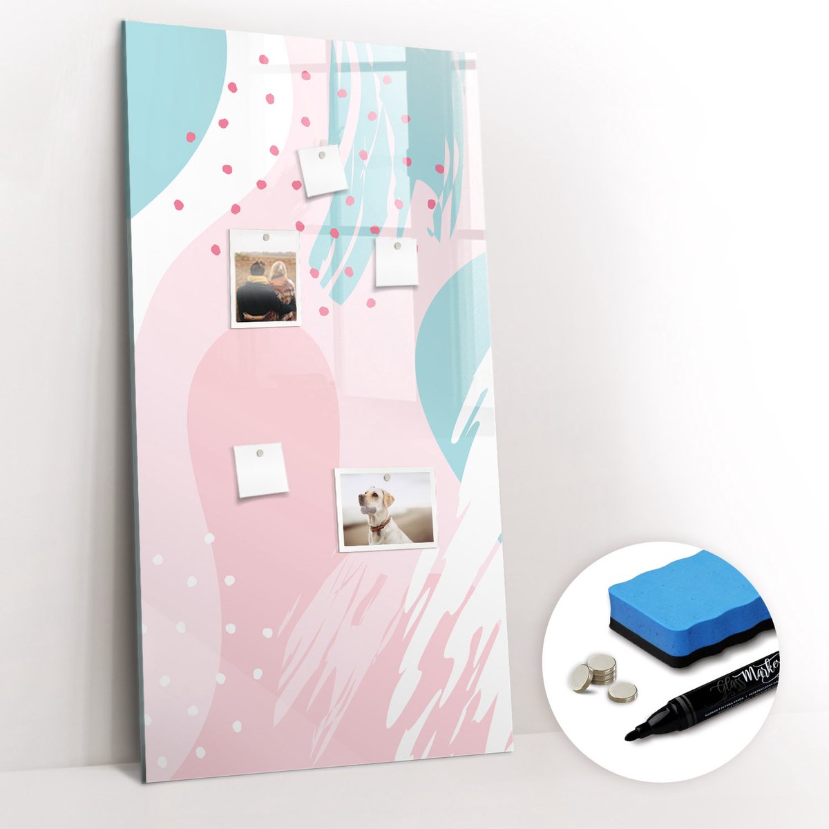 Tulup Whitebord - Abstract patroon - 60 x 120 cm - Roze Memo Bord - Gratis 5 Sterke Magneten + Whiteboard Marker & Wisser - Interieur Accessoires Kantoor - Magnetisch Bord - Ideeënbord Thuiswerkplek