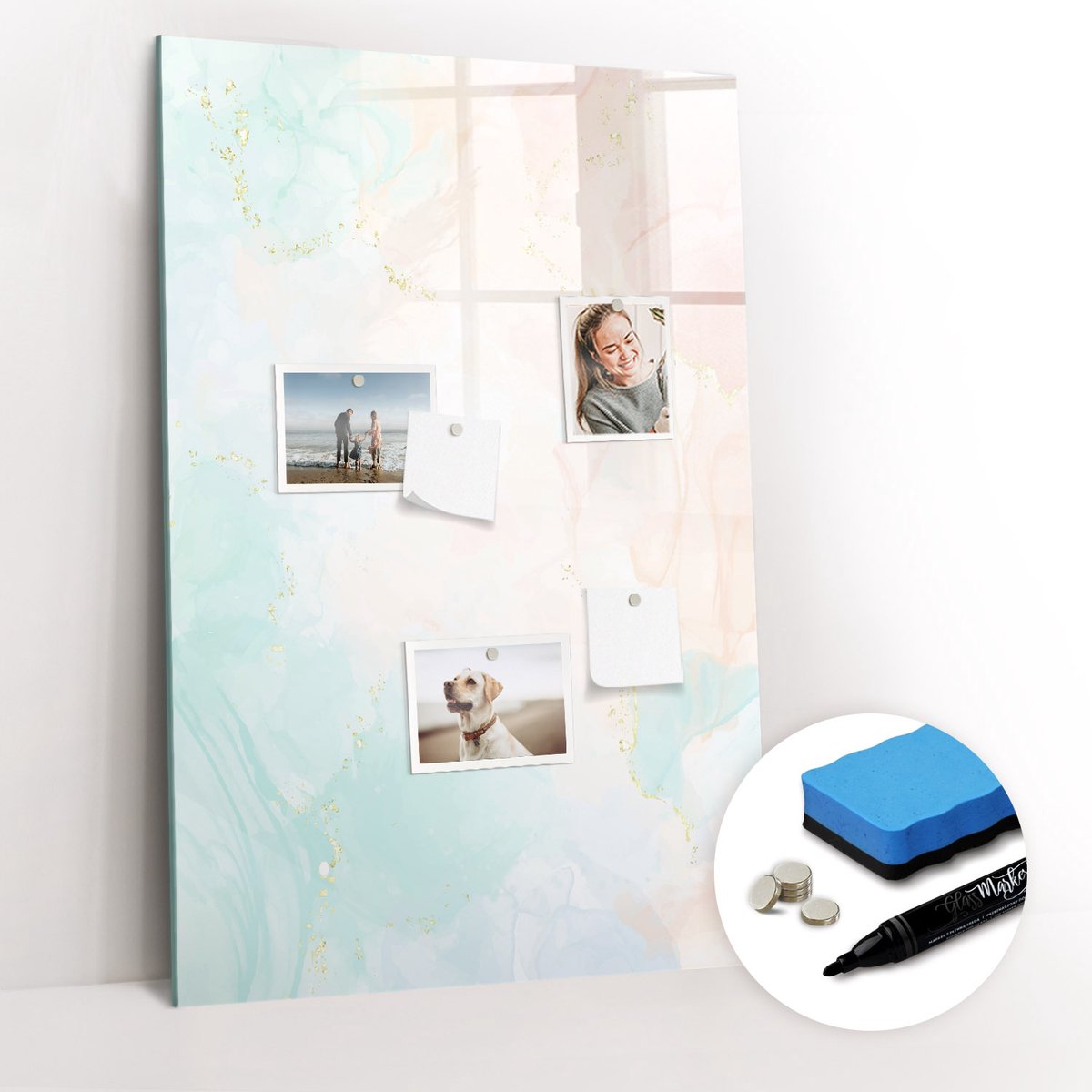 Tulup Whitebord - Pastel abstractie - 60 x 90 cm - Veelkleurig Magnetisch Wandbord - Gratis 5 Sterke Magneten + Whiteboard Marker & Wisser - Industrieel Wandbord - Magnetisch Wandbord - Productiviteit Tools