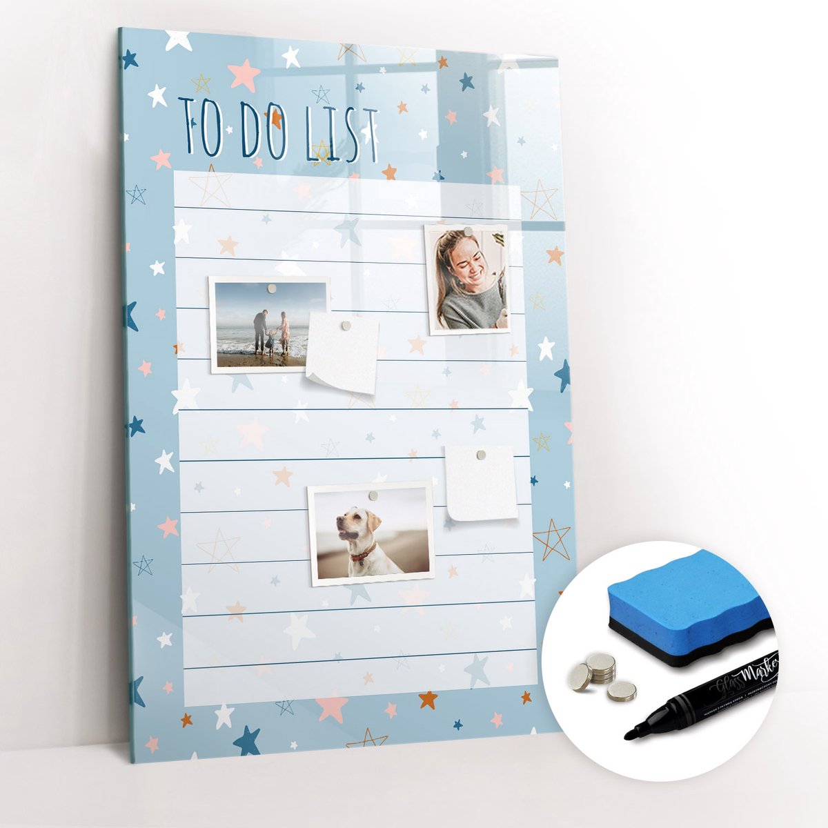 Tulup Whitebord - Takenplanner voor op kantoor - 60 x 90 cm - Blauw Decoratieve magneetborden met print - Gratis 5 Sterke Magneten + Whiteboard Marker & Wisser - Scandinavisch Design Bord - Magneetbord Design - Organiseer Je Bureau