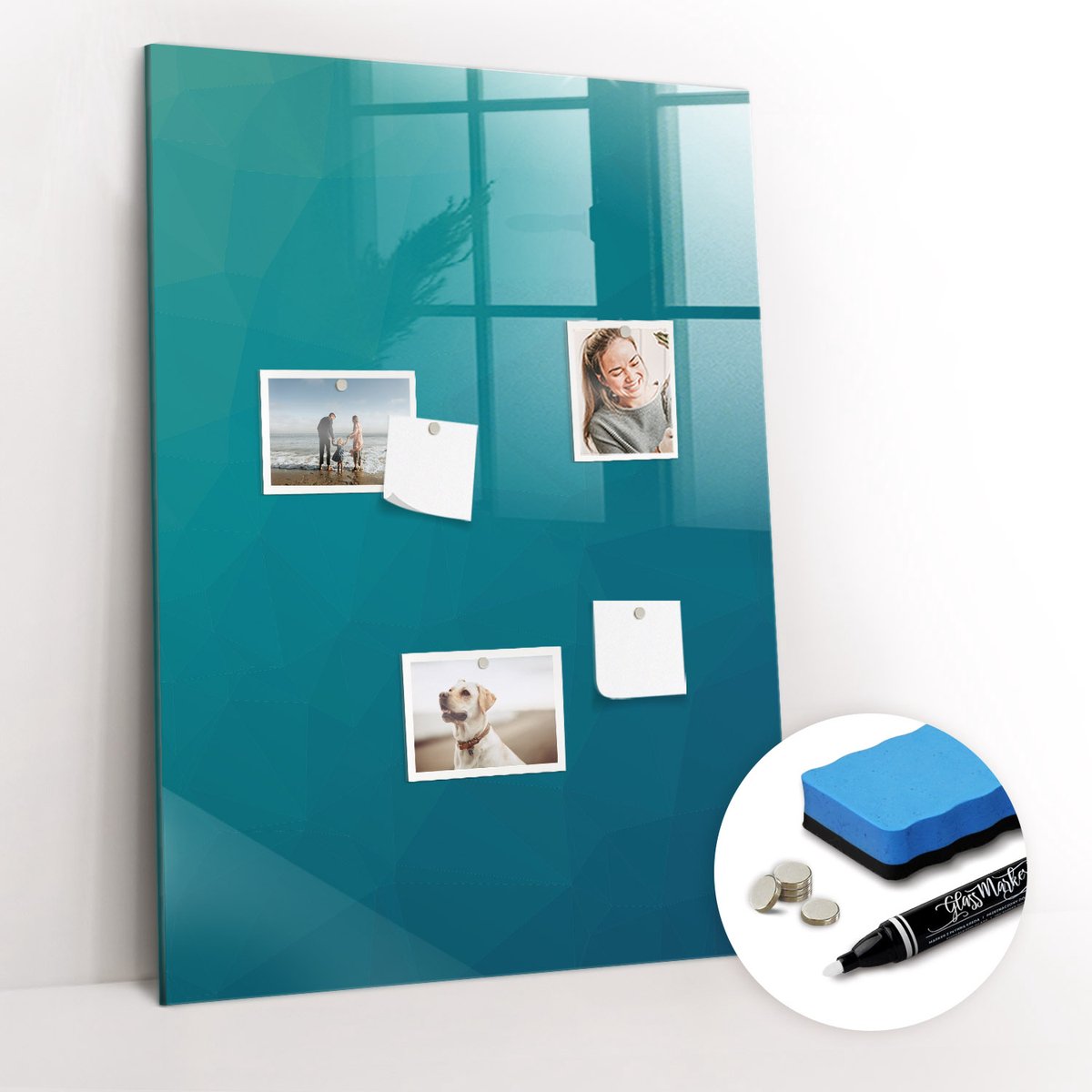 Tulup Whitebord - Geometrische abstractie - 70 x 100 cm - Turkoois Memo Bord - Gratis 5 Sterke Magneten + Whiteboard Marker & Wisser - Minimalistisch Prikbord - Magnetisch Bord Kind - Planning Muur