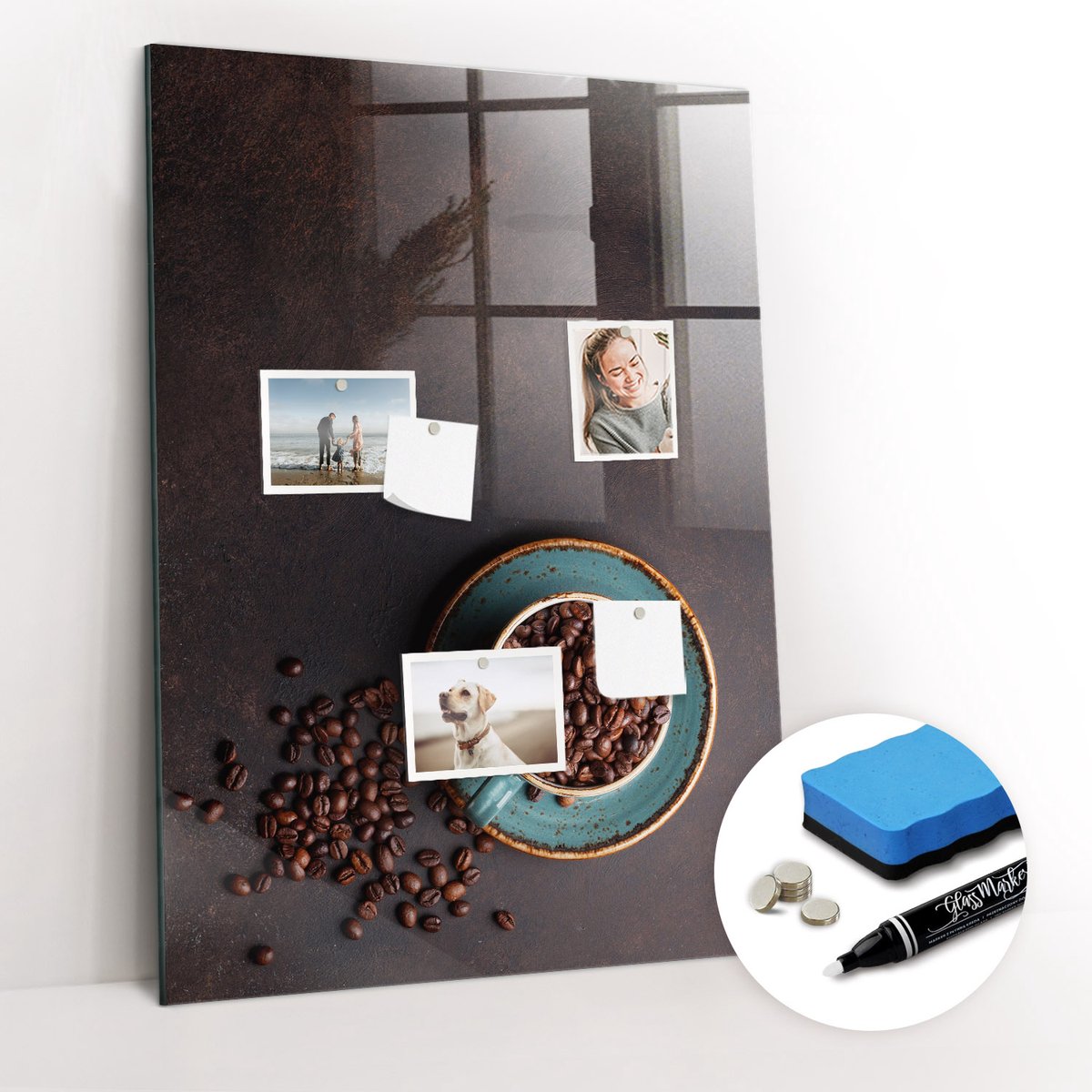 Tulup Whitebord - Koffiebonen - 70 x 100 cm - Bruin Magnetisch Wandbord - Gratis 5 Sterke Magneten + Whiteboard Marker & Wisser - Organizer Muur - Magneetbord Rechthoekig - Organiseer Je Bureau