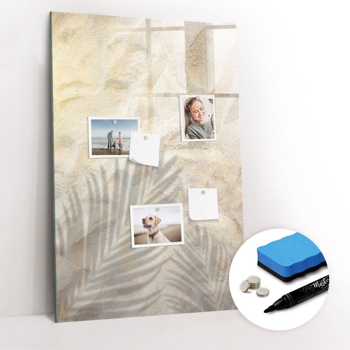 Tulup Whitebord - Zand op het strand in de zomer - 60 x 90 cm - Geel Magneetbord Foto - Gratis 5 Sterke Magneten + Whiteboard Marker & Wisser - Scandinavisch Design Bord - Magneetbord Rechthoekig - Notitiebord Werkplek