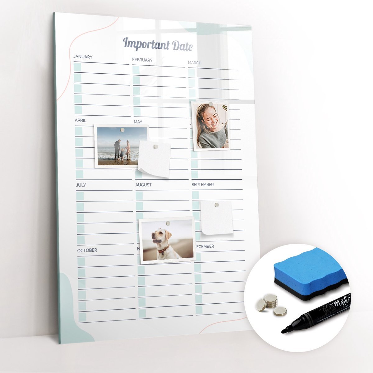 Tulup Whitebord - Belangrijke data - 60 x 90 cm - Wit Magnetisch Memobord - Gratis 5 Sterke Magneten + Whiteboard Marker & Wisser - Moderne Wanddecoratie - Magnetisch Bord - Organiseer Je Bureau